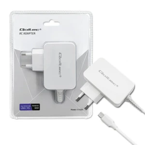 Qoltec Zasilacz sieciowy 65W | 5-20.3V | 2-3.25A | USB typ C | PD |     Biały