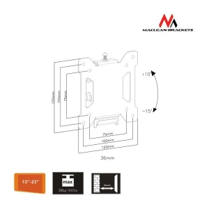 Maclean Uchwyt do telewizora lub monitora 13-27" MC-596 czarny 20kg  max vesa 100x100 TV
